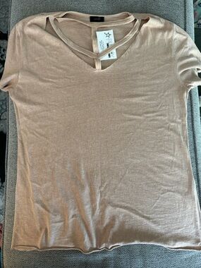 Only Hearts Beige Short Sleeve V-Neck Tee with Front Strap